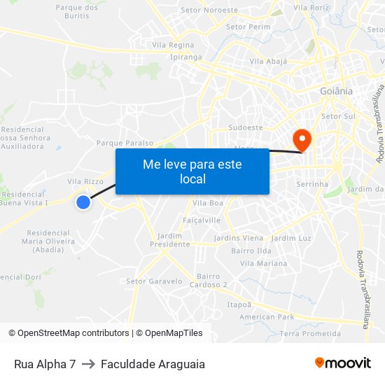 Rua Alpha 7 to Faculdade Araguaia map