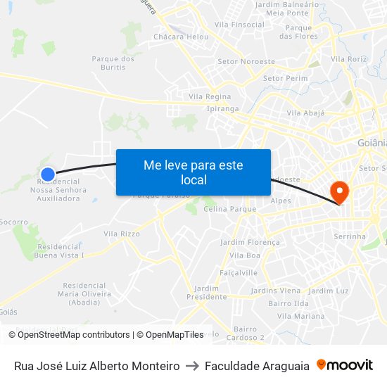 Rua José Luiz Alberto Monteiro to Faculdade Araguaia map