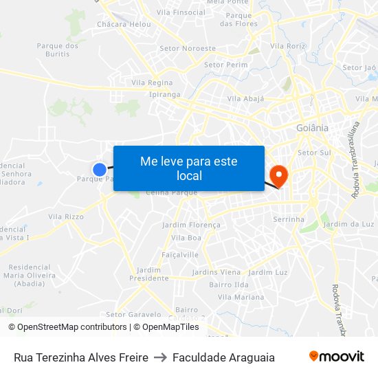 Rua Terezinha Alves Freire to Faculdade Araguaia map