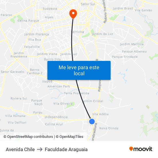 Avenida Chile to Faculdade Araguaia map