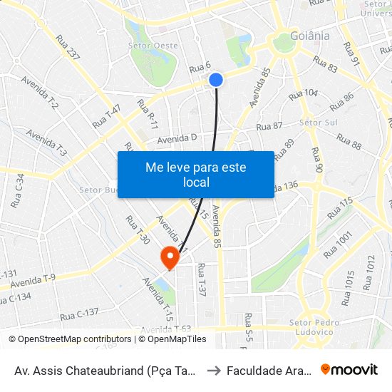 Av. Assis Chateaubriand (Pça Tamandaré) to Faculdade Araguaia map