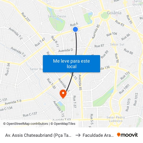 Av. Assis Chateaubriand (Pça Tamandaré) to Faculdade Araguaia map