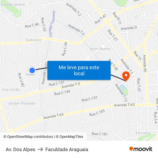 Av. Dos Alpes to Faculdade Araguaia map