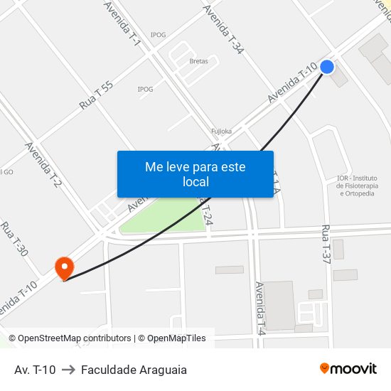 Av. T-10 to Faculdade Araguaia map