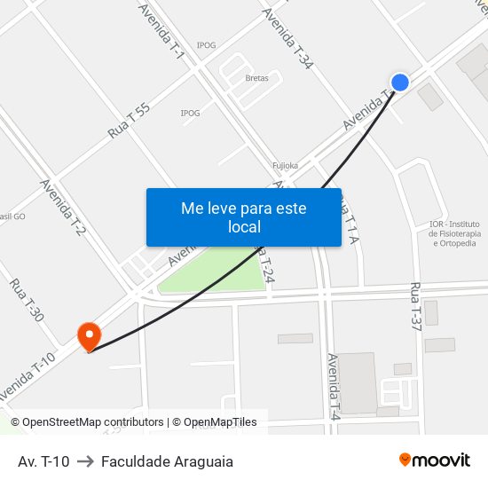 Av. T-10 to Faculdade Araguaia map