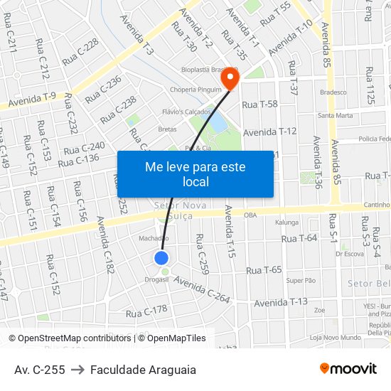 Av. C-255 to Faculdade Araguaia map