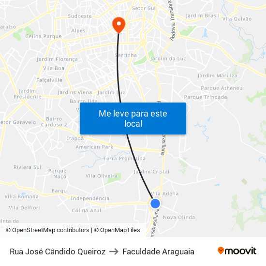 Rua José Cândido Queiroz to Faculdade Araguaia map