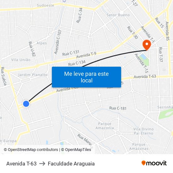 Avenida T-63 to Faculdade Araguaia map