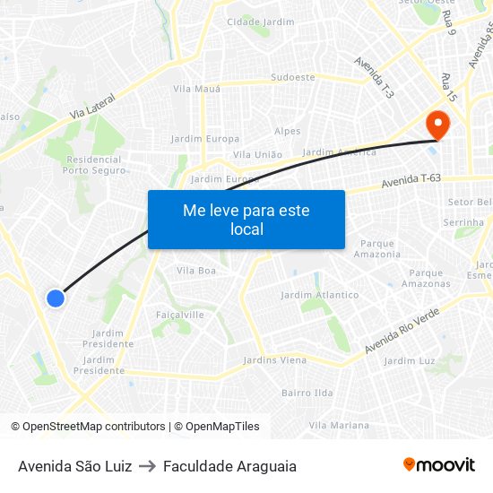 Avenida São Luiz to Faculdade Araguaia map