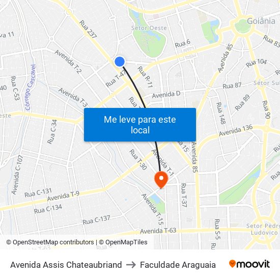 Avenida Assis Chateaubriand to Faculdade Araguaia map