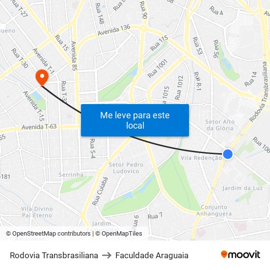 Rodovia Transbrasiliana to Faculdade Araguaia map