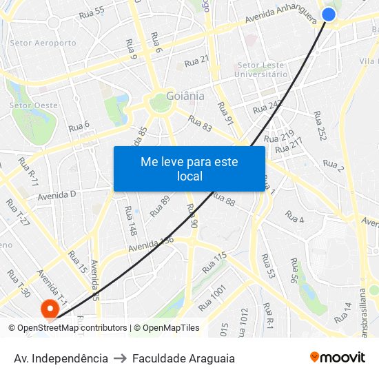 Av. Independência to Faculdade Araguaia map