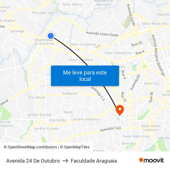 Avenida 24 De Outubro to Faculdade Araguaia map