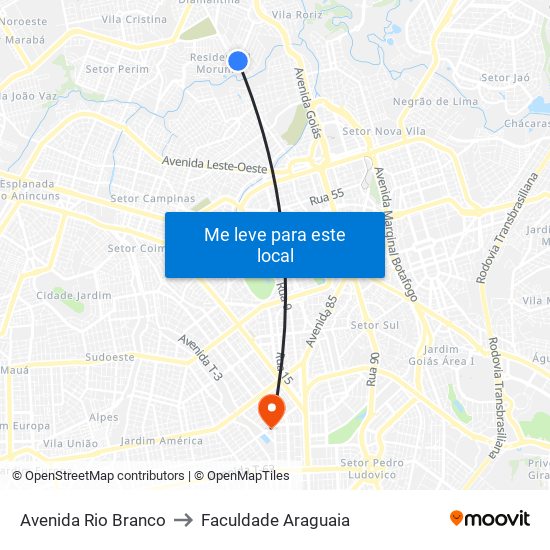 Avenida Rio Branco to Faculdade Araguaia map