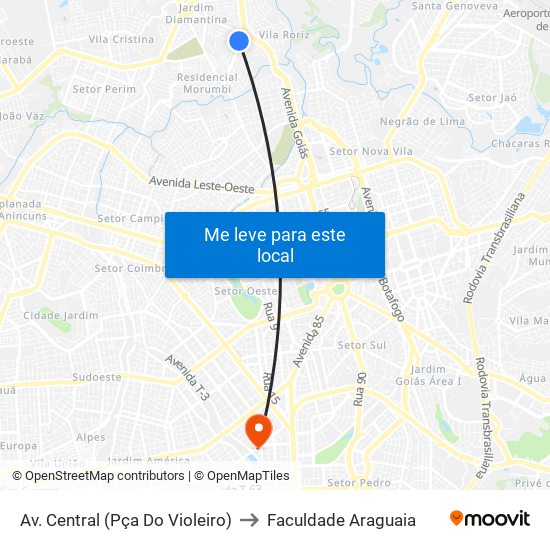 Av. Central (Pça Do Violeiro) to Faculdade Araguaia map