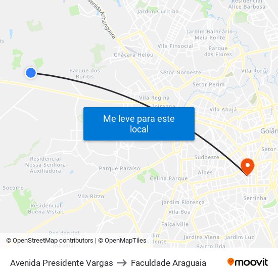 Avenida Presidente Vargas to Faculdade Araguaia map