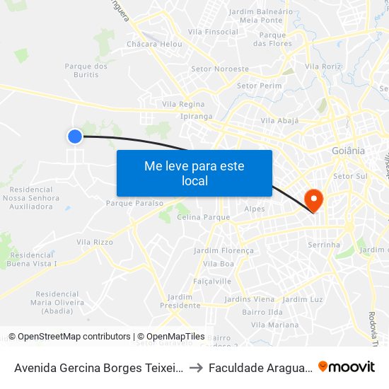 Avenida Gercina Borges Teixeira to Faculdade Araguaia map