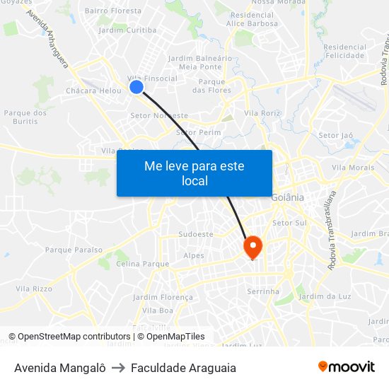 Avenida Mangalô to Faculdade Araguaia map