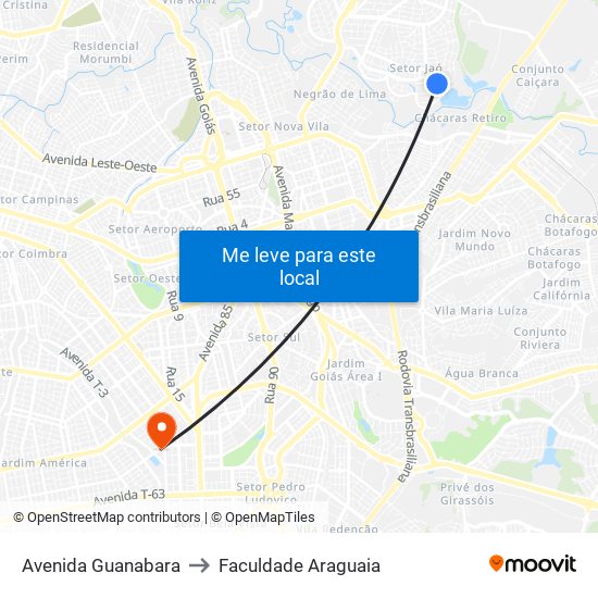 Avenida Guanabara to Faculdade Araguaia map