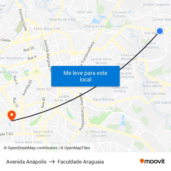 Avenida Anápolis to Faculdade Araguaia map