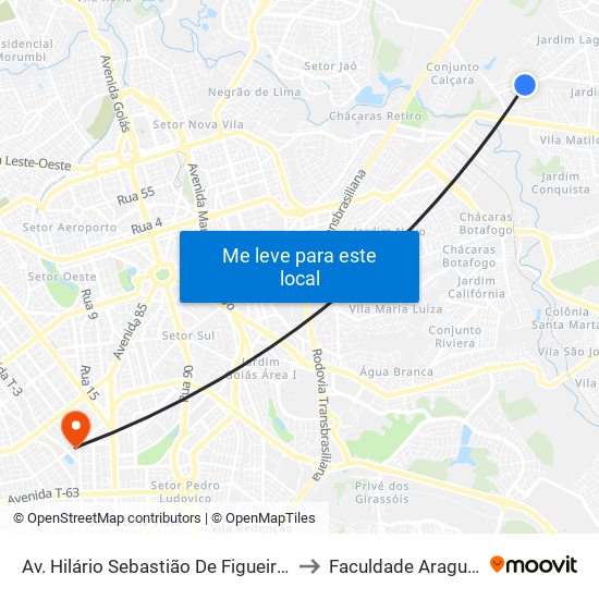 Av. Hilário Sebastião De Figueiredo to Faculdade Araguaia map
