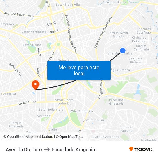 Avenida Do Ouro to Faculdade Araguaia map