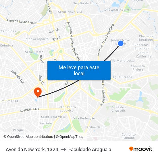 Avenida New York, 1324 to Faculdade Araguaia map