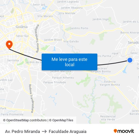 Av. Pedro Miranda to Faculdade Araguaia map