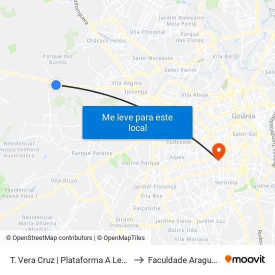T. Vera Cruz | Plataforma A Leste to Faculdade Araguaia map