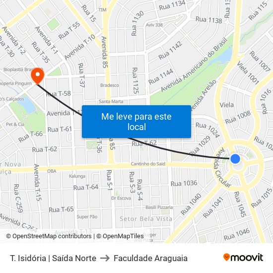 T. Isidória | Saída Norte to Faculdade Araguaia map