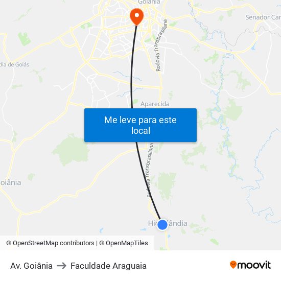 Av. Goiânia to Faculdade Araguaia map