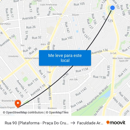 Rua 90 (Plataforma - Praça Do Cruzeiro Leste) to Faculdade Araguaia map