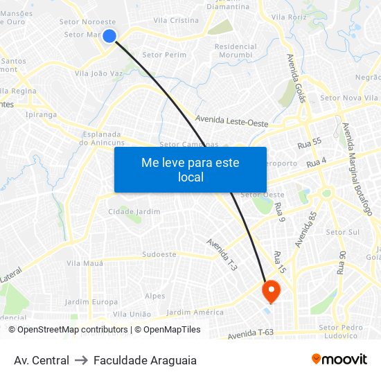 Av. Central to Faculdade Araguaia map