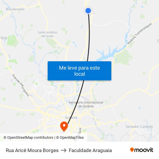 Rua Aricê Moura Borges to Faculdade Araguaia map