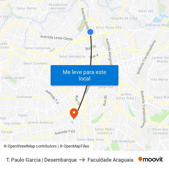 T. Paulo Garcia | Desembarque to Faculdade Araguaia map