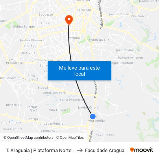 T. Araguaia | Plataforma Norte 2 to Faculdade Araguaia map