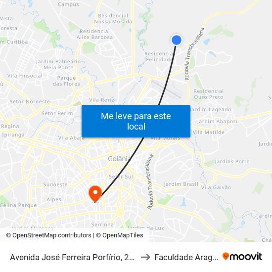 Avenida José Ferreira Porfírio, 269-327 to Faculdade Araguaia map