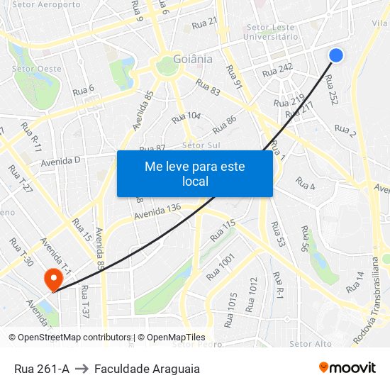 Rua 261-A to Faculdade Araguaia map