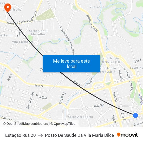 Estação Rua 20 to Posto De Sáude Da Vila Maria Dilce map