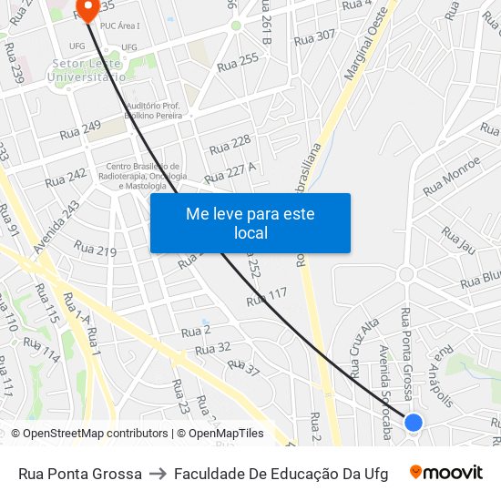 Rua Ponta Grossa to Faculdade De Educação Da Ufg map