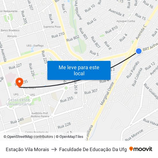 Estação Vila Morais to Faculdade De Educação Da Ufg map