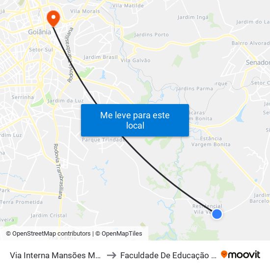 Via Interna Mansões Morumbi to Faculdade De Educação Da Ufg map