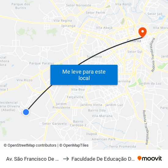 Av. São Francisco De Assis to Faculdade De Educação Da Ufg map