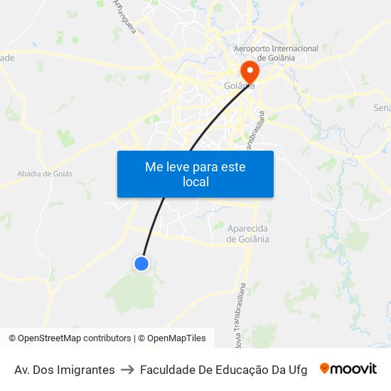 Av. Dos Imigrantes to Faculdade De Educação Da Ufg map