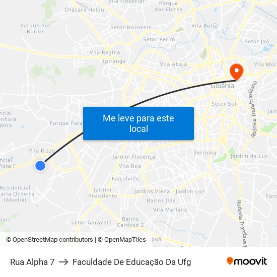 Rua Alpha 7 to Faculdade De Educação Da Ufg map