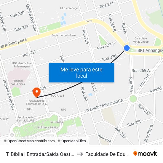 T. Bíblia | Entrada/Saída Oeste - Brt Anhanguera to Faculdade De Educação Da Ufg map