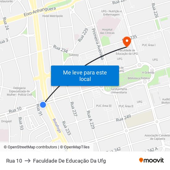 Rua 10 to Faculdade De Educação Da Ufg map