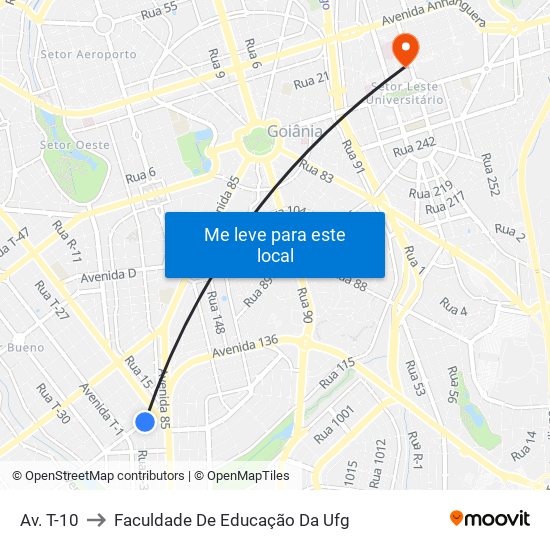 Av. T-10 to Faculdade De Educação Da Ufg map