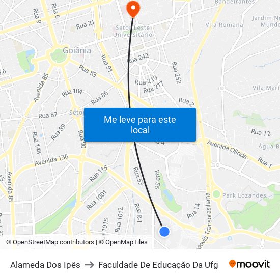 Alameda Dos Ipês to Faculdade De Educação Da Ufg map