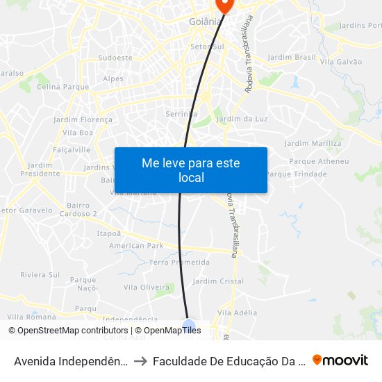 Avenida Independência to Faculdade De Educação Da Ufg map